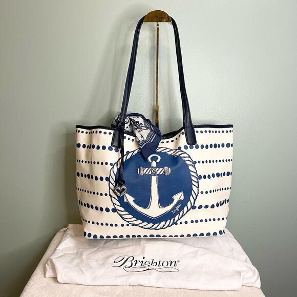 BRIGHTON UNDER THE SEA CANVAS SEAHORSE ANCHOR SCARF NAUTICAL TOTE - Picture 2 of 8